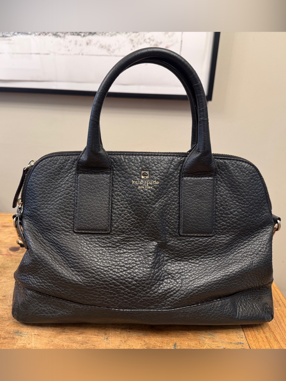 Kate Spade Black Pebbled Leather Satchel - Structured Top Handle Bag